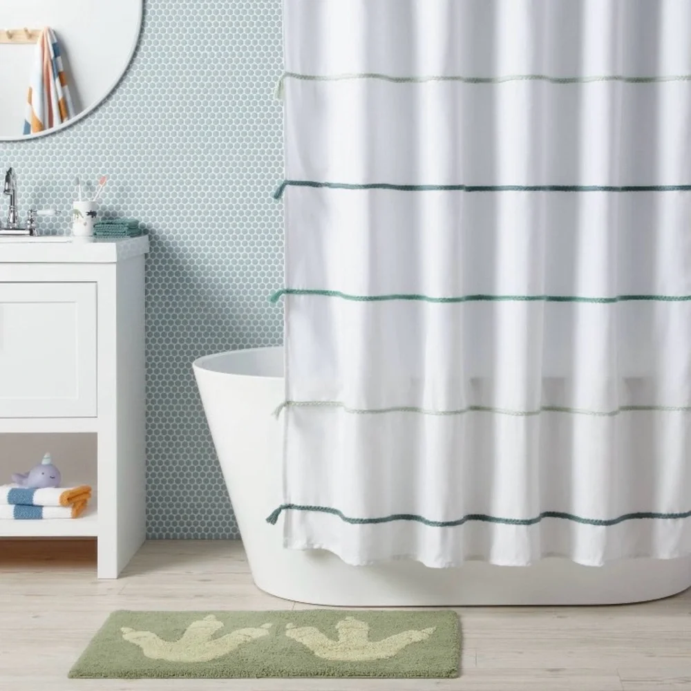 NWT Pillowfort Striped with Tassel Shower Curtain